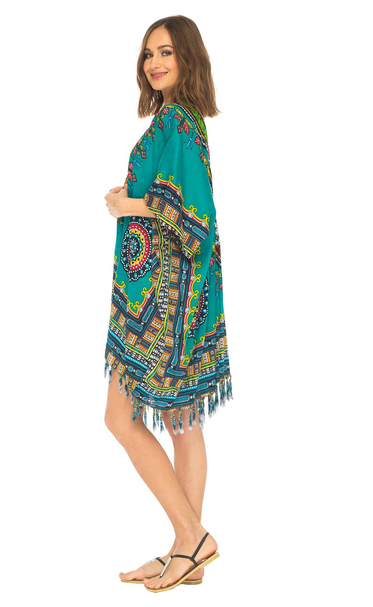 SHU - SHI Women's Dashiki Sequined Beach Cover - Up | Open Front Kimono Cardigan for Bikinis - Love ShuShi