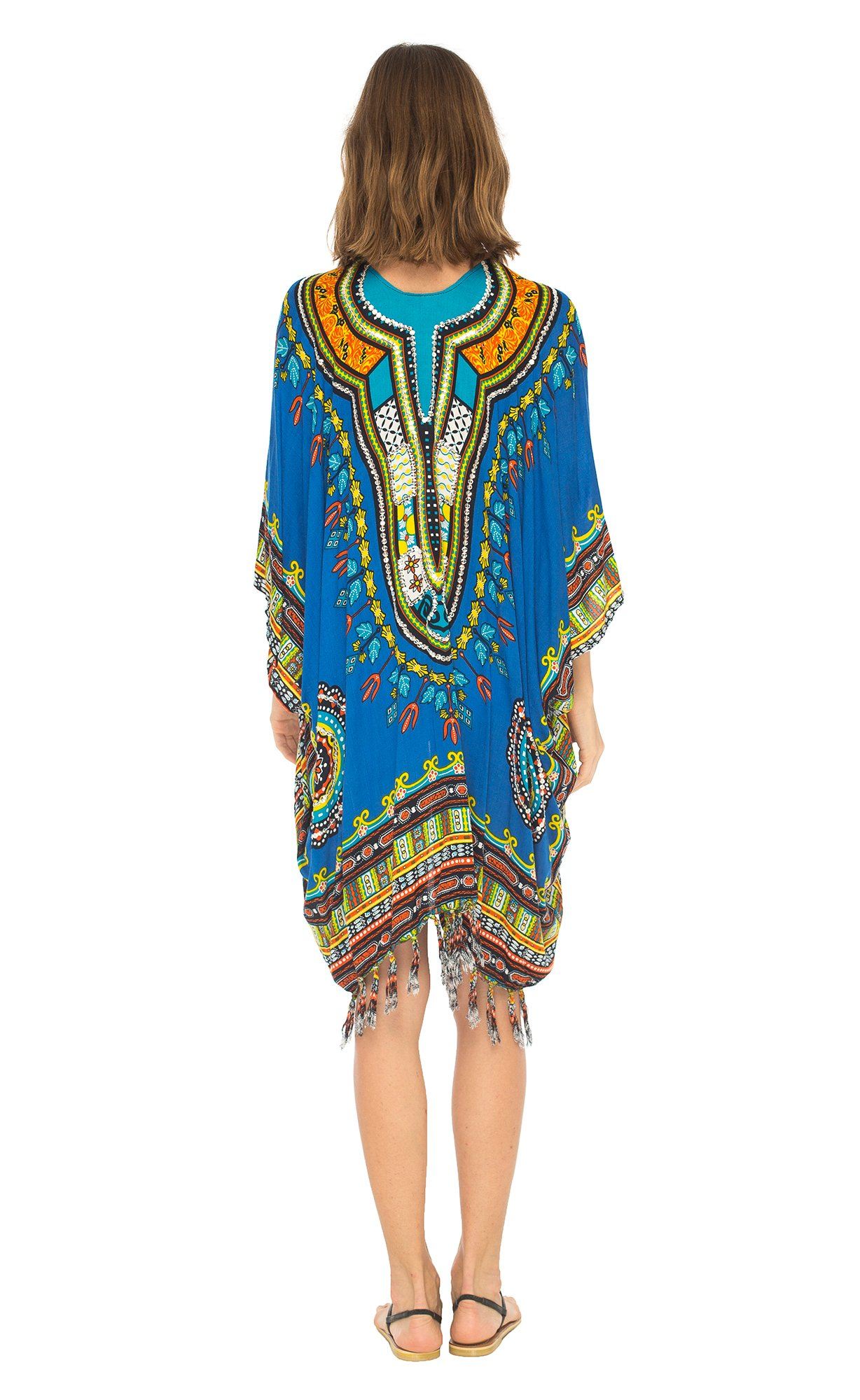 SHU - SHI Women's Dashiki Sequined Beach Cover - Up | Open Front Kimono Cardigan for Bikinis - Love ShuShi