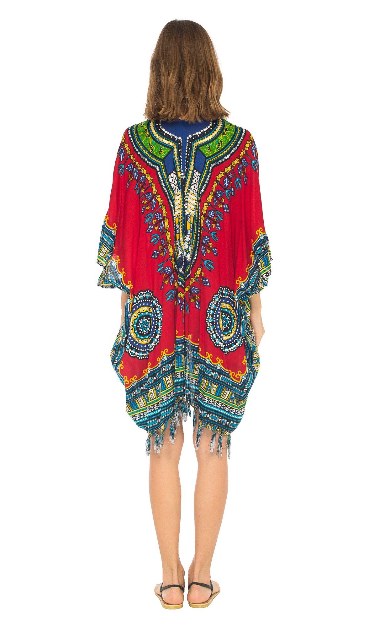 SHU - SHI Women's Dashiki Sequined Beach Cover - Up | Open Front Kimono Cardigan for Bikinis - Love ShuShi