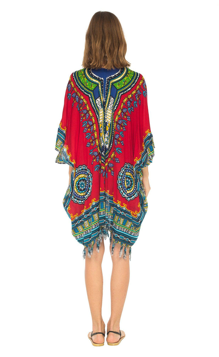 SHU - SHI Women's Dashiki Sequined Beach Cover - Up | Open Front Kimono Cardigan for Bikinis - Love ShuShi