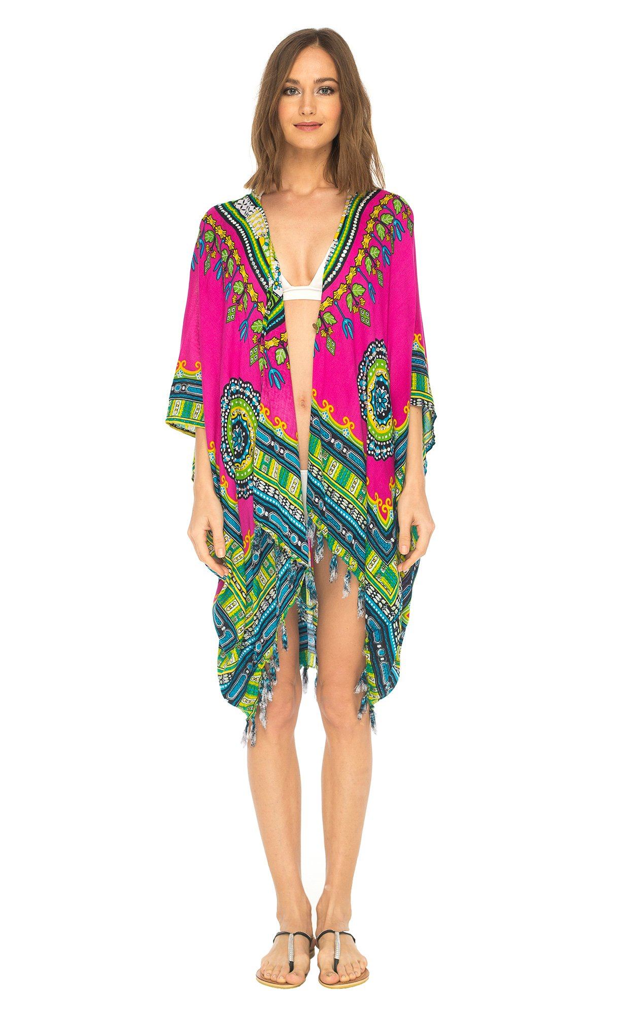 SHU - SHI Women's Dashiki Sequined Beach Cover - Up | Open Front Kimono Cardigan for Bikinis - Love ShuShi