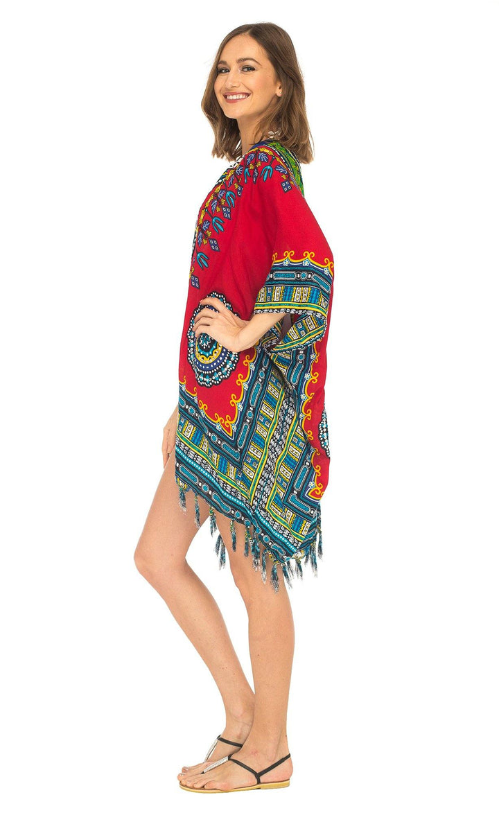 SHU - SHI Women's Dashiki Sequined Beach Cover - Up | Open Front Kimono Cardigan for Bikinis - Love ShuShi