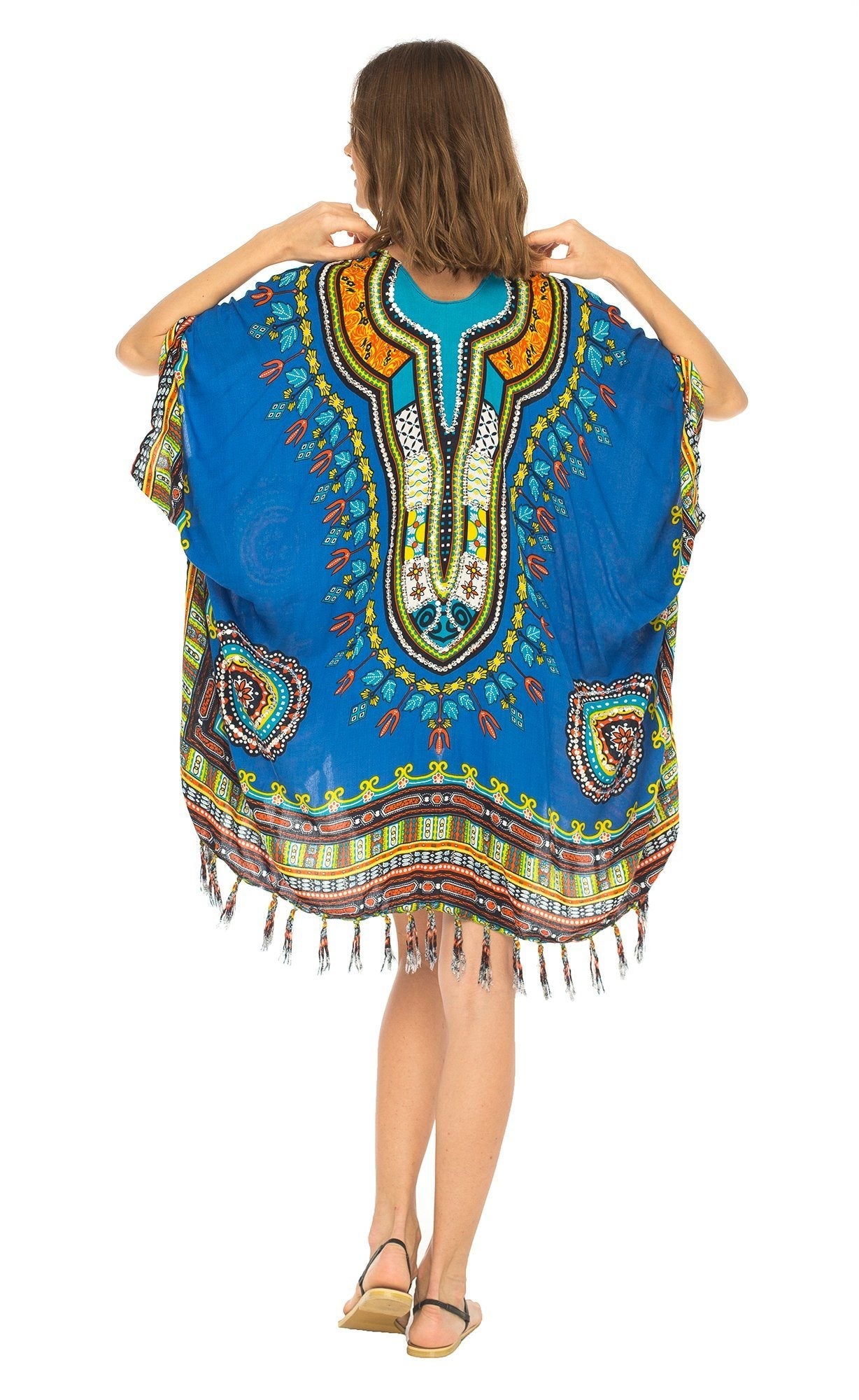 SHU - SHI Women's Dashiki Sequined Beach Cover - Up | Open Front Kimono Cardigan for Bikinis - Love ShuShi