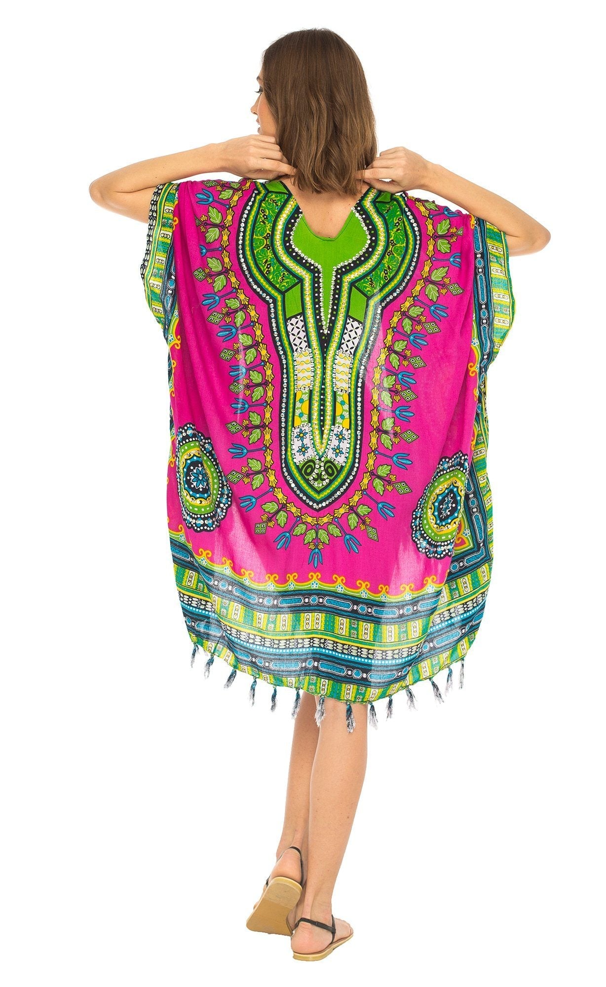 SHU - SHI Women's Dashiki Sequined Beach Cover - Up | Open Front Kimono Cardigan for Bikinis - Love ShuShi