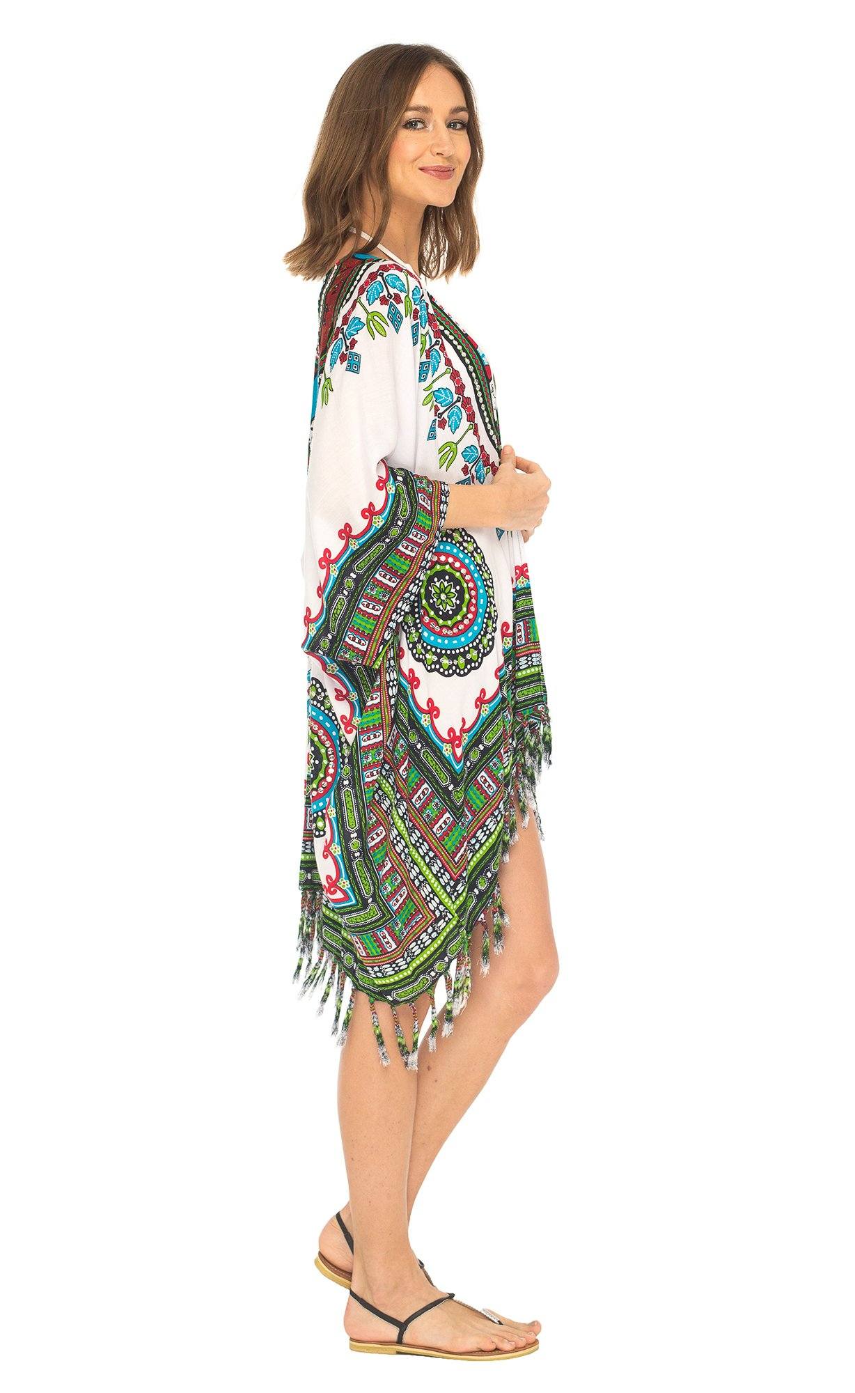 SHU - SHI Women's Dashiki Sequined Beach Cover - Up | Open Front Kimono Cardigan for Bikinis - Love ShuShi