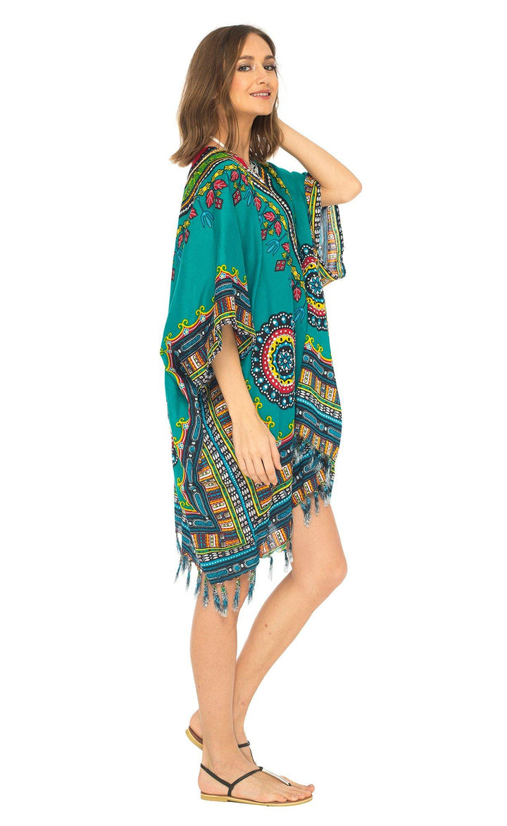 SHU - SHI Women's Dashiki Sequined Beach Cover - Up | Open Front Kimono Cardigan for Bikinis - Love ShuShi