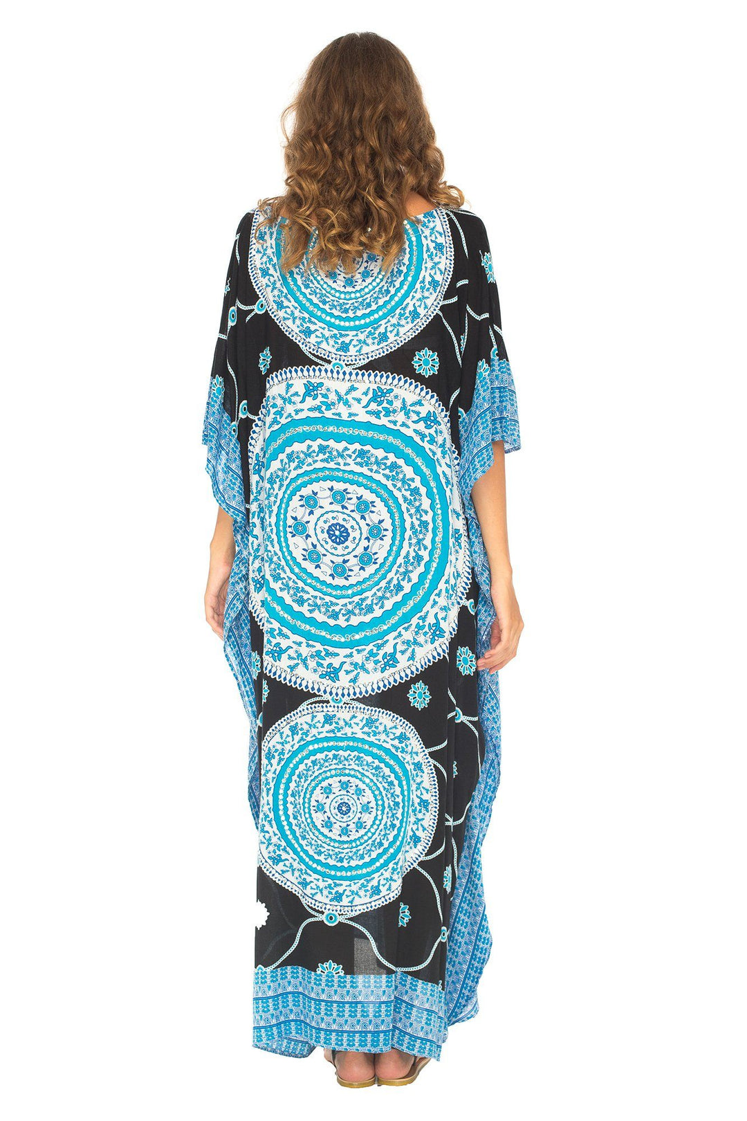 SHU - SHI Women's Ethnic Mandala Kaftan: Loose Casual Maxi Beach Cover - Up Dress with Sequins - Love ShuShi