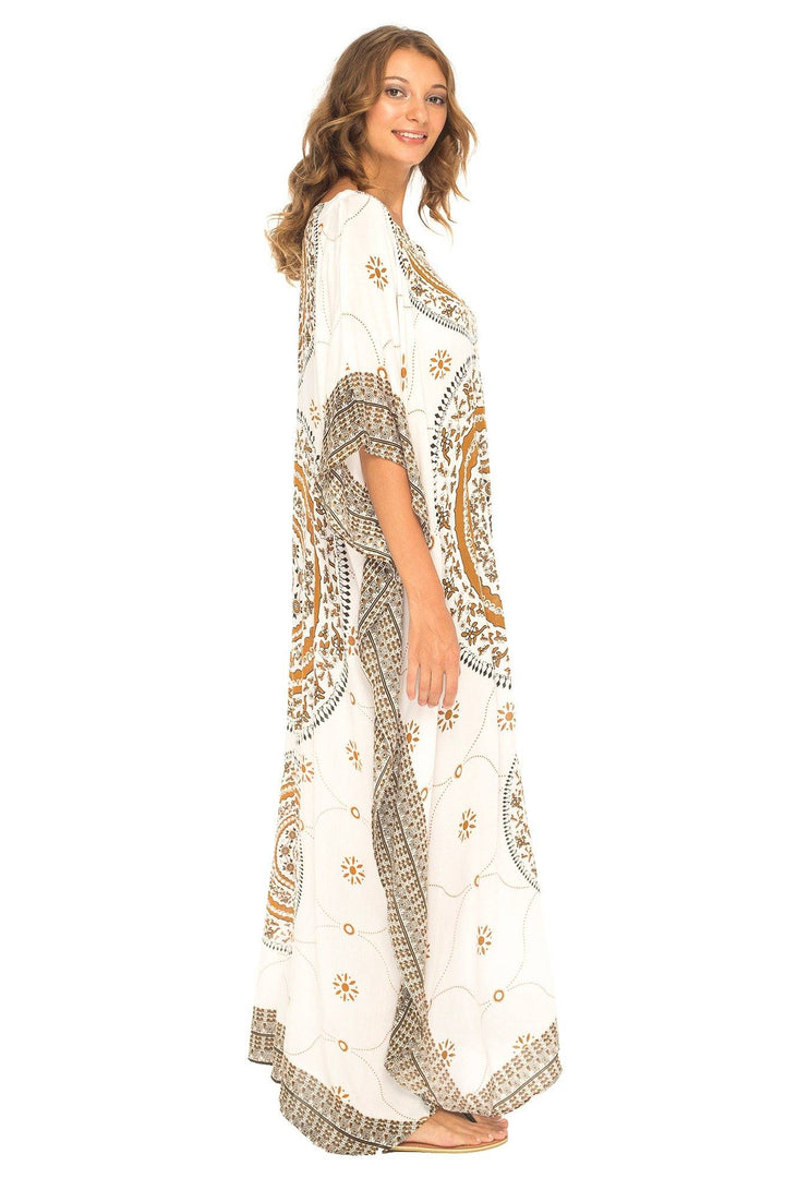 SHU - SHI Women's Ethnic Mandala Kaftan: Loose Casual Maxi Beach Cover - Up Dress with Sequins - Love ShuShi