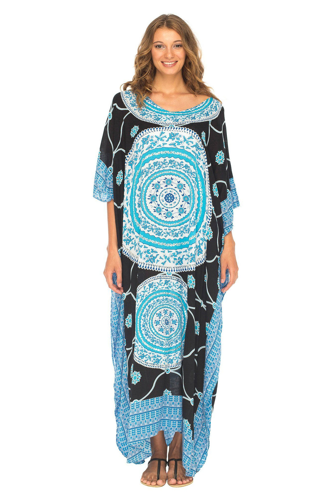 SHU - SHI Women's Ethnic Mandala Kaftan: Loose Casual Maxi Beach Cover - Up Dress with Sequins - Love ShuShi