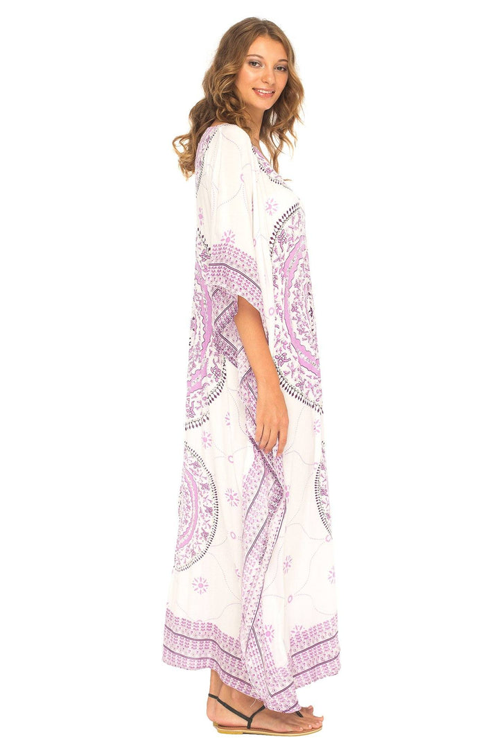 SHU - SHI Women's Ethnic Mandala Kaftan: Loose Casual Maxi Beach Cover - Up Dress with Sequins - Love ShuShi