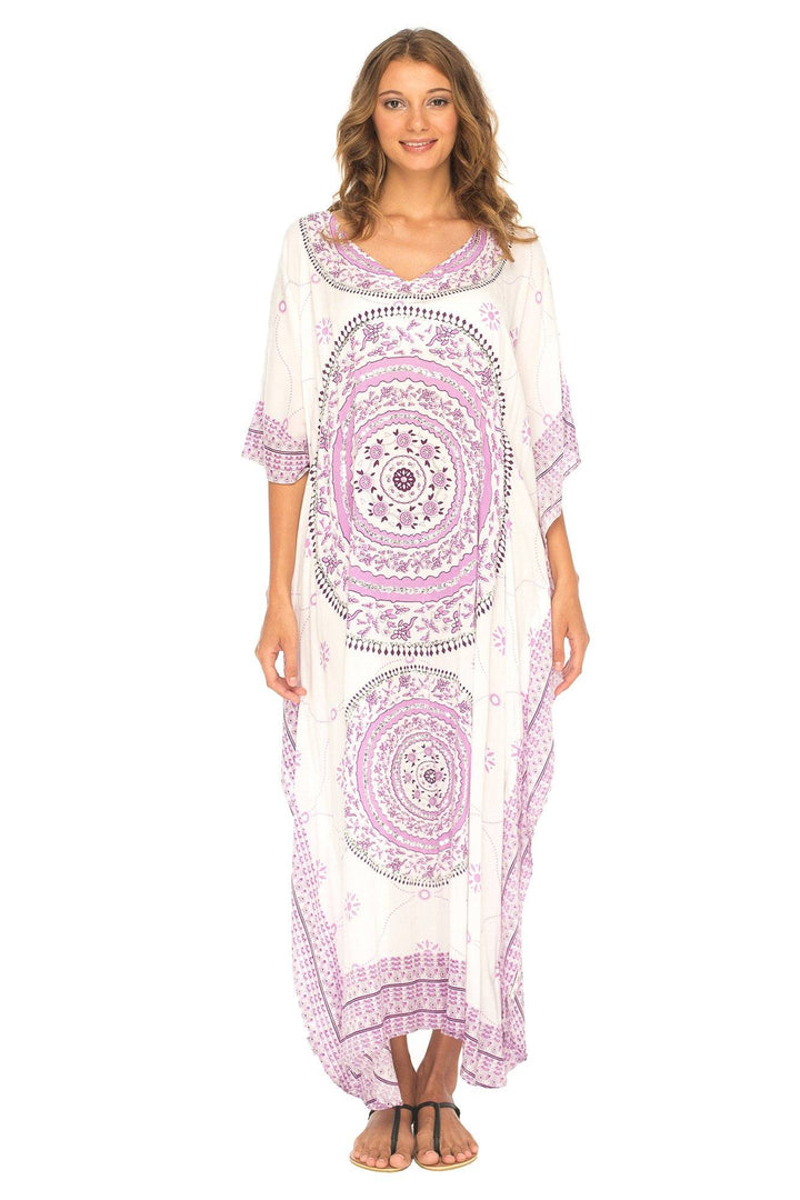 SHU - SHI Women's Ethnic Mandala Kaftan: Loose Casual Maxi Beach Cover - Up Dress with Sequins - Love ShuShi