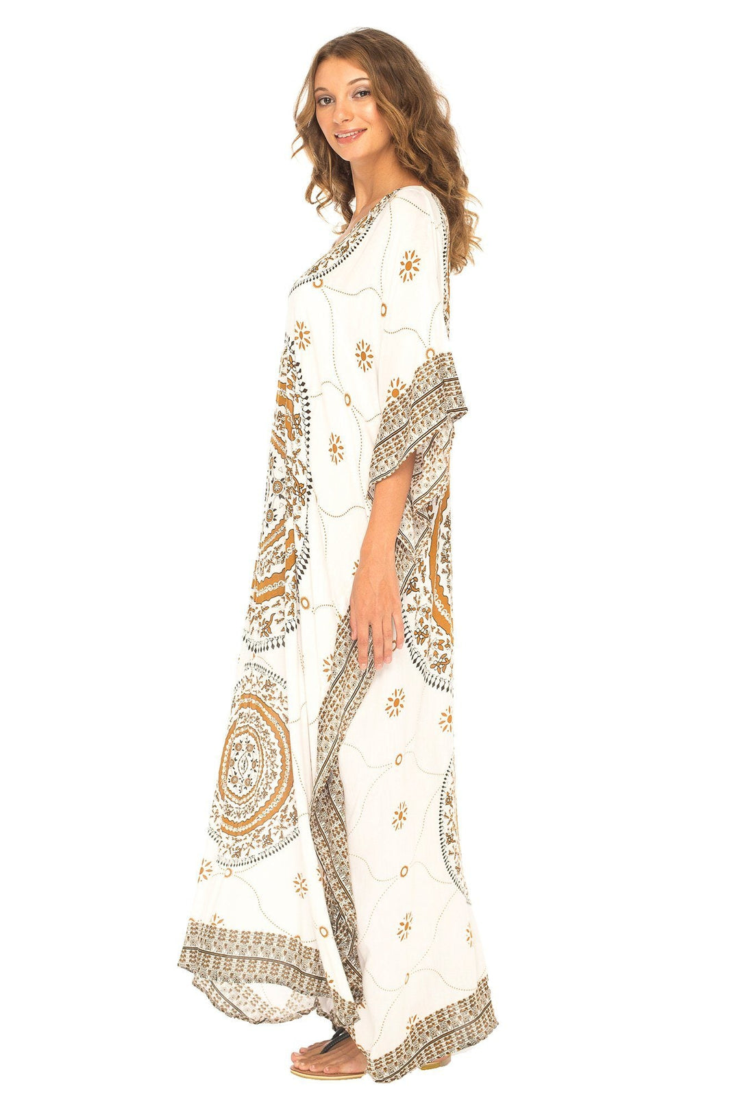 SHU - SHI Women's Ethnic Mandala Kaftan: Loose Casual Maxi Beach Cover - Up Dress with Sequins - Love ShuShi