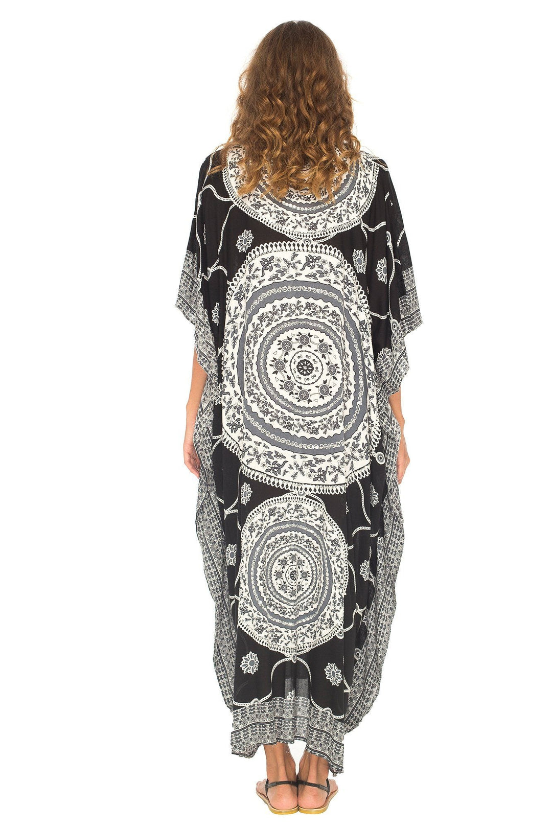 SHU - SHI Women's Ethnic Mandala Kaftan: Loose Casual Maxi Beach Cover - Up Dress with Sequins - Love ShuShi