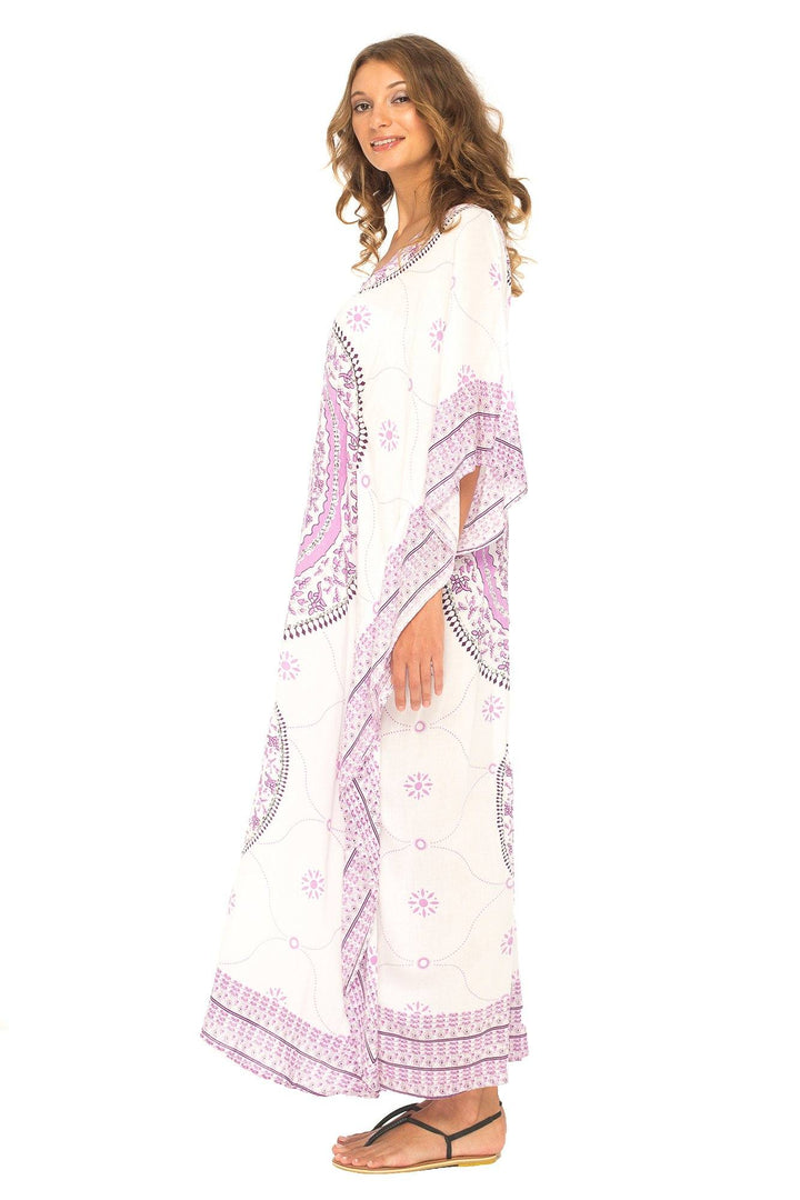 SHU - SHI Women's Ethnic Mandala Kaftan: Loose Casual Maxi Beach Cover - Up Dress with Sequins - Love ShuShi