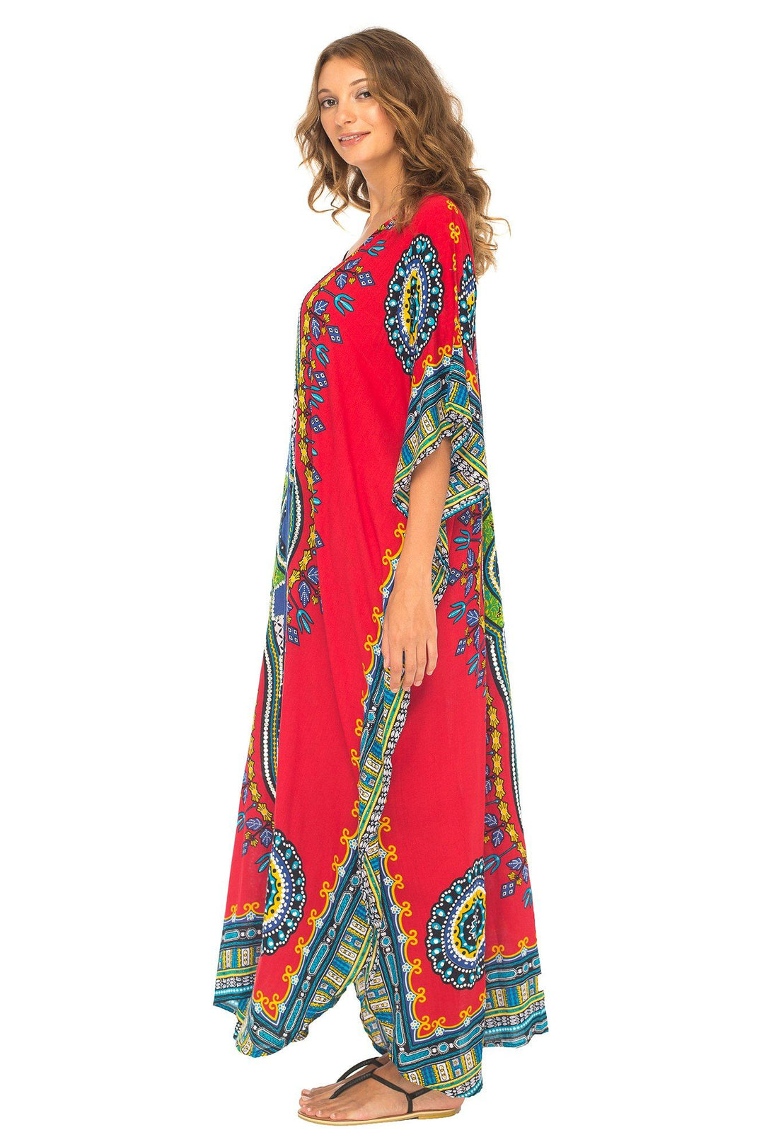 SHU - SHI Women's Ethnic V - Neck Kaftan Maxi Dress - Long Loose Casual Dashiki Beach Cover - Up with Sequins - Love ShuShi