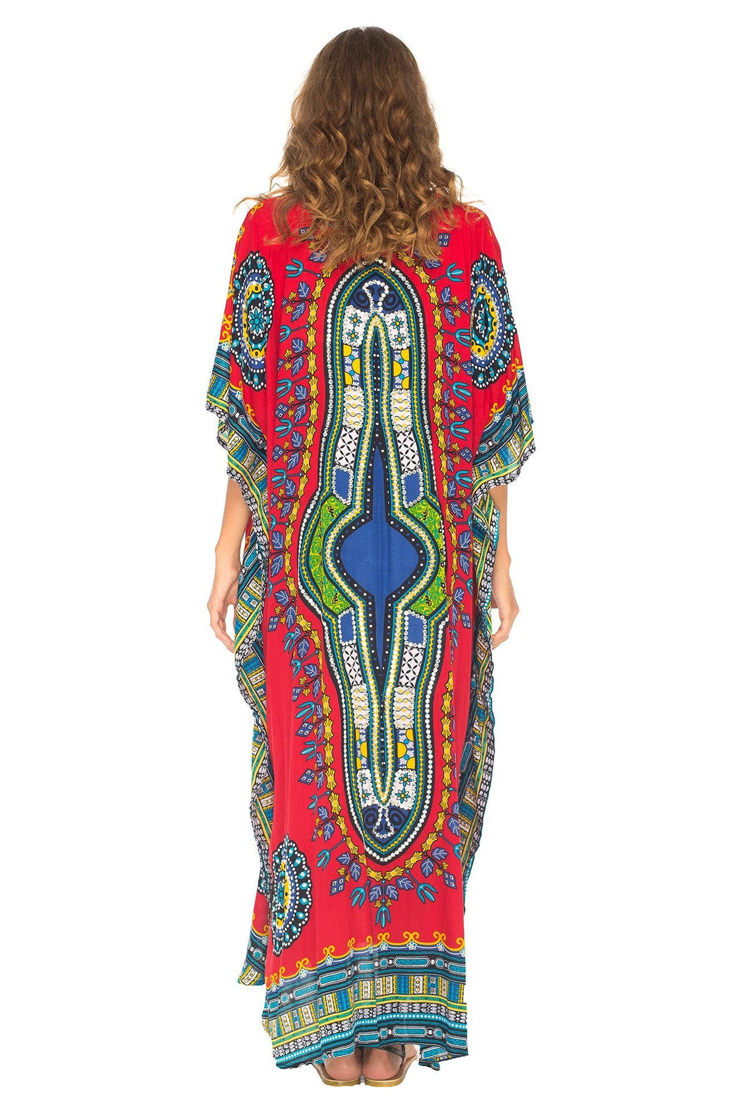 SHU - SHI Women's Ethnic V - Neck Kaftan Maxi Dress - Long Loose Casual Dashiki Beach Cover - Up with Sequins - Love ShuShi