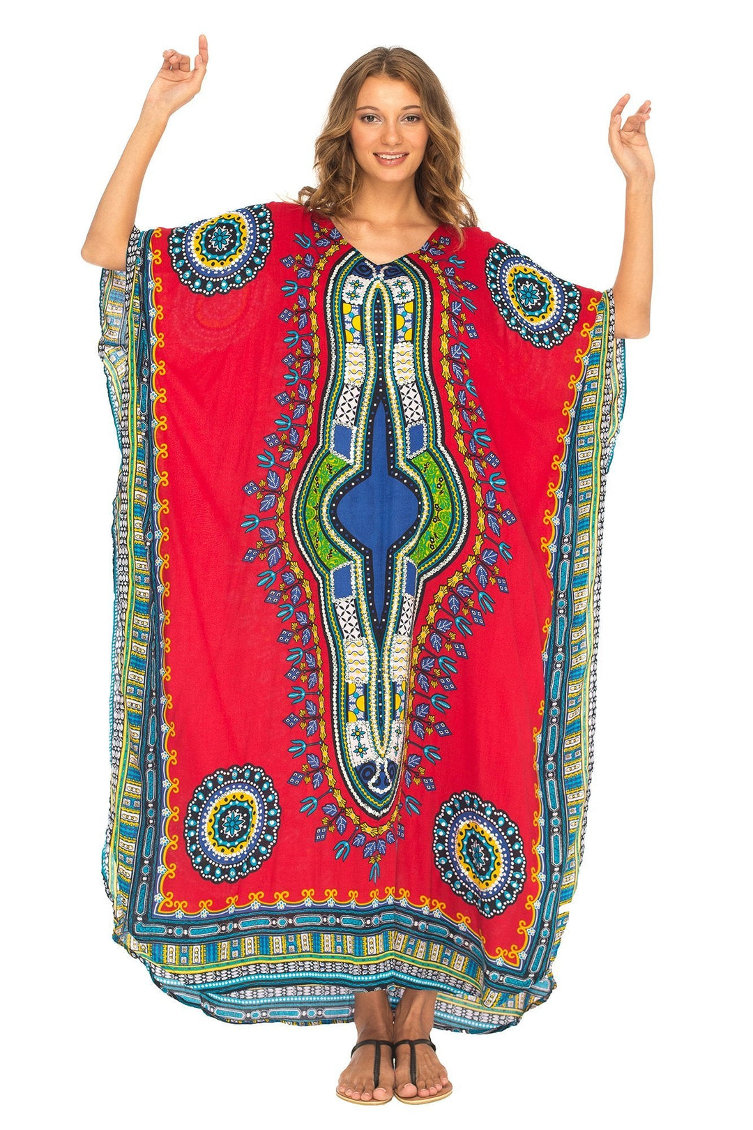 SHU - SHI Women's Ethnic V - Neck Kaftan Maxi Dress - Long Loose Casual Dashiki Beach Cover - Up with Sequins - Love ShuShi