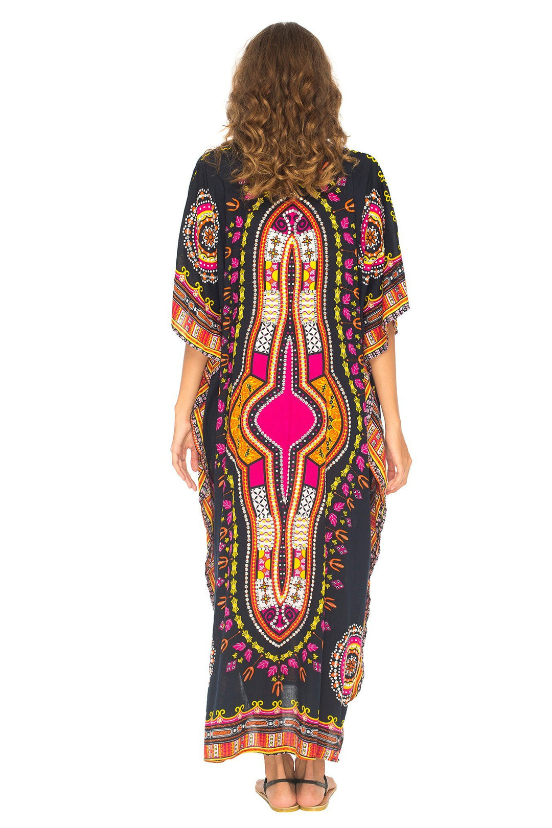 SHU - SHI Women's Ethnic V - Neck Kaftan Maxi Dress - Long Loose Casual Dashiki Beach Cover - Up with Sequins - Love ShuShi