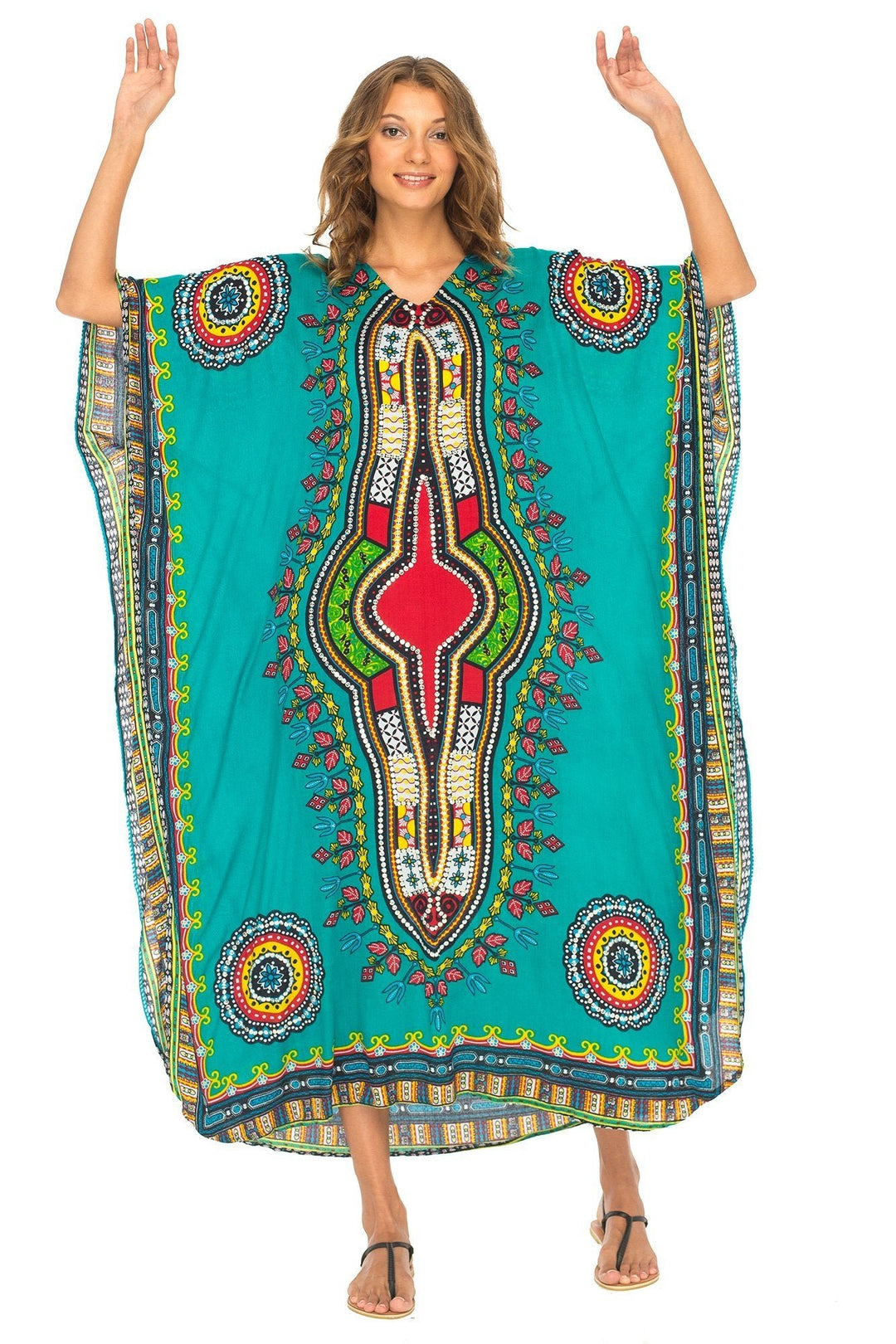 SHU - SHI Women's Ethnic V - Neck Kaftan Maxi Dress - Long Loose Casual Dashiki Beach Cover - Up with Sequins - Love ShuShi