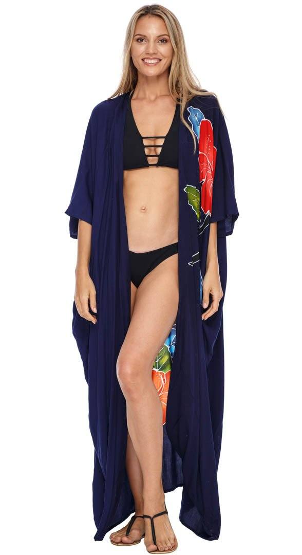 SHU - SHI Women's Floral Kimono Cardigan - Open Front Robe Beach Cover Up One Size - Love ShuShi