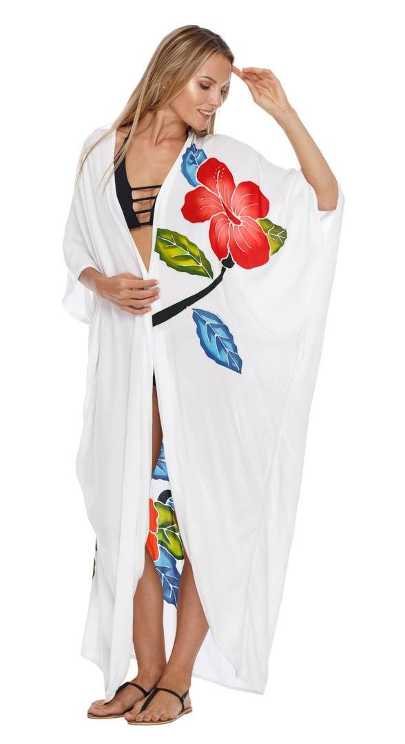 SHU - SHI Women's Floral Kimono Cardigan - Open Front Robe Beach Cover Up One Size - Love ShuShi