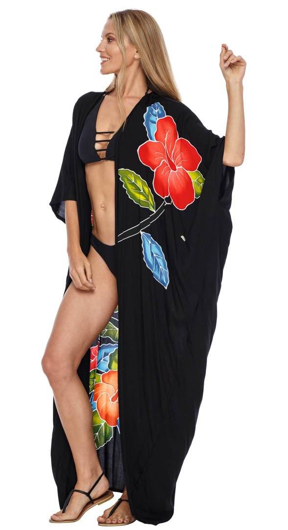 SHU - SHI Women's Floral Kimono Cardigan - Open Front Robe Beach Cover Up One Size - Love ShuShi