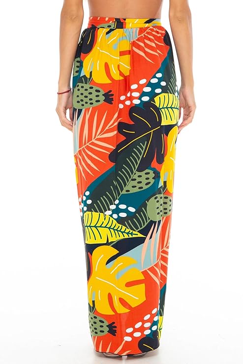 SHU - SHI Womens Floral Palm Sarong Pareo Cover Up Bathing Suit Women Tropical Beach Wrap Skirt - Love ShuShi