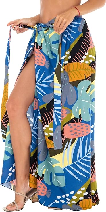 SHU - SHI Womens Floral Palm Sarong Pareo Cover Up Bathing Suit Women Tropical Beach Wrap Skirt - Love ShuShi