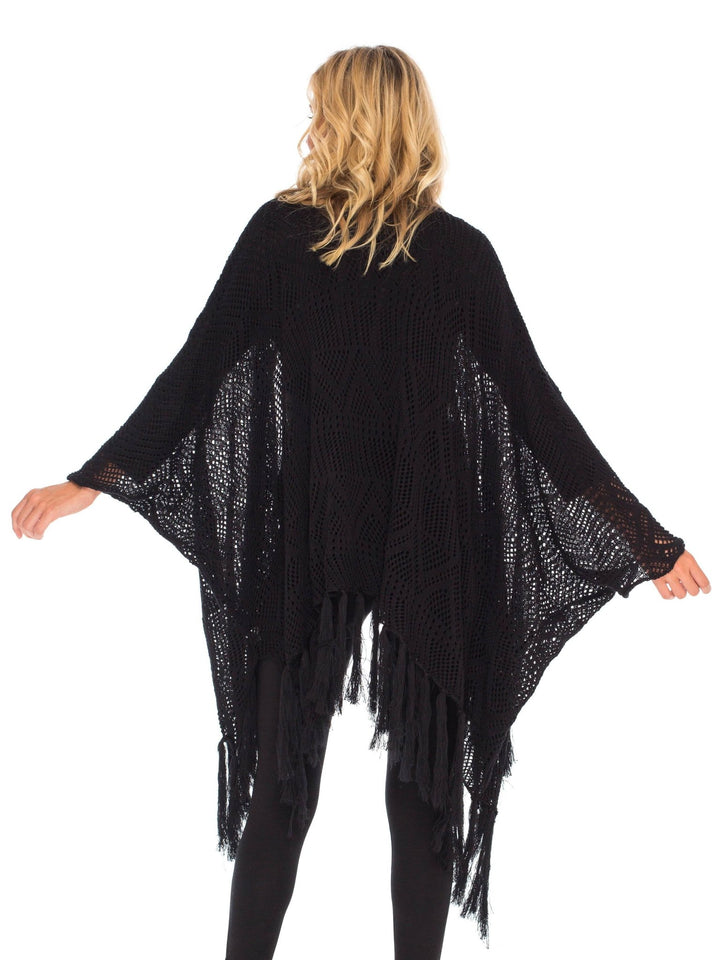 SHU - SHI Womens Fringed Knit Open Front Kimono Shawl Wraps Long Cardigan Beach Cover Up - Love ShuShi