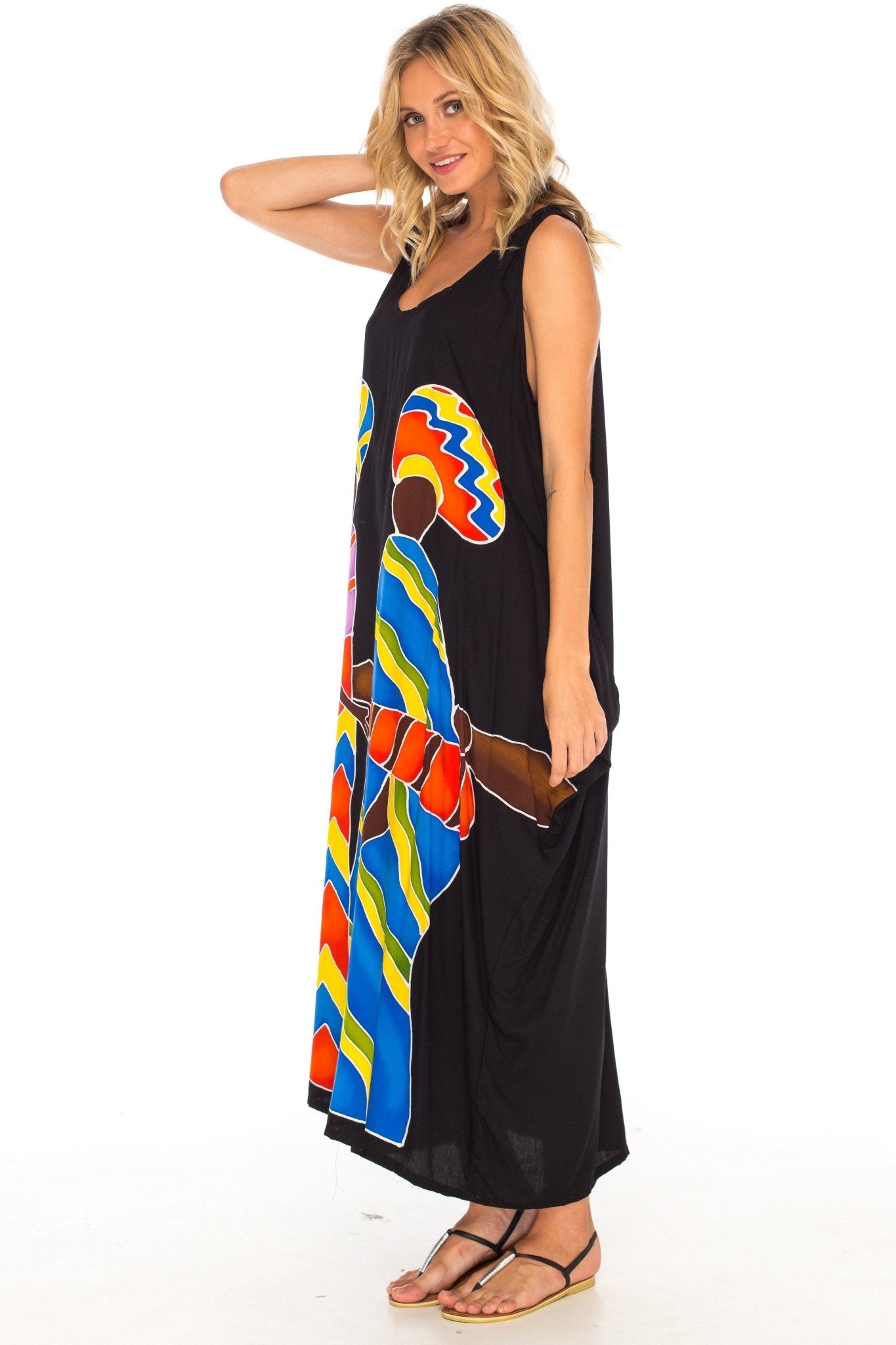 SHU - SHI Women's Handpainted Casual Beach Cover - up Loose Tank Sundress for Summer - Love ShuShi