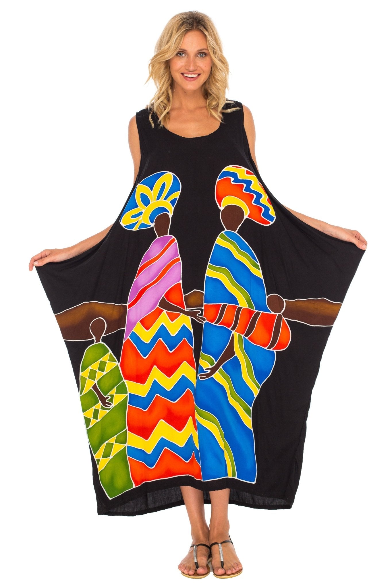 SHU - SHI Women's Handpainted Casual Beach Cover - up Loose Tank Sundress for Summer - Love ShuShi