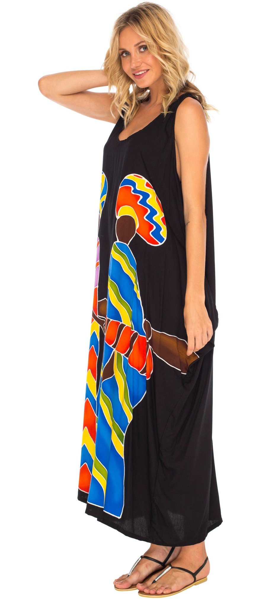 SHU - SHI Women's Handpainted Casual Beach Cover - up Loose Tank Sundress for Summer - Love ShuShi