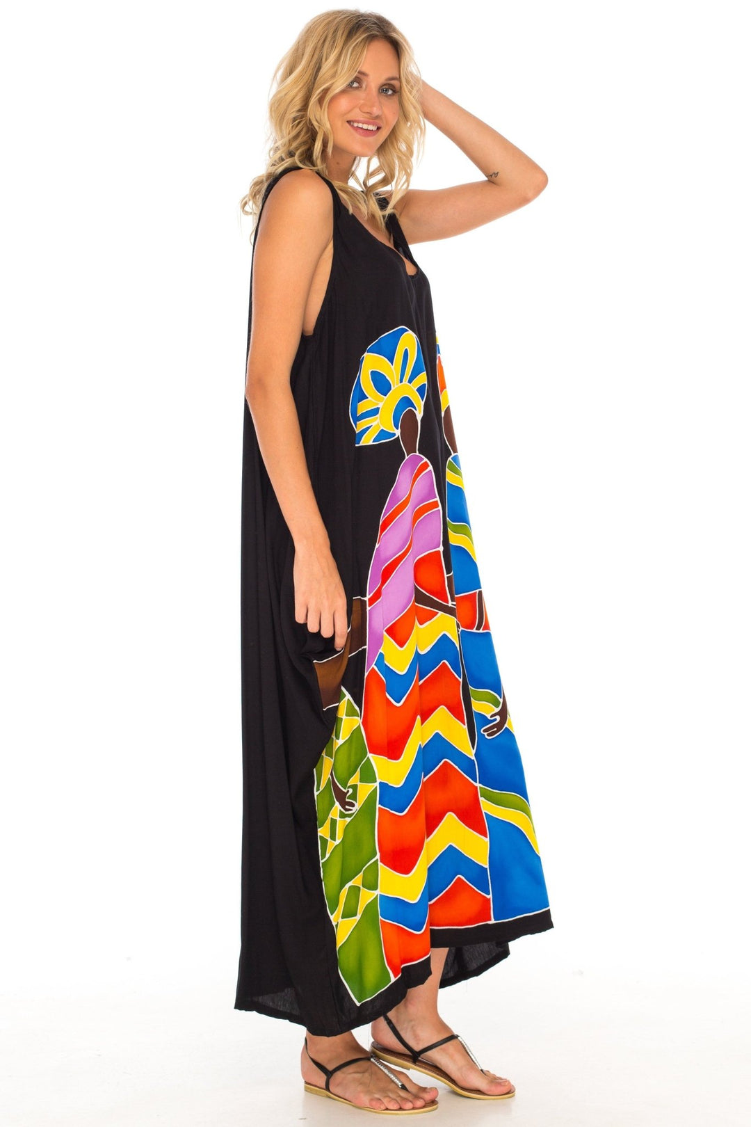 SHU - SHI Women's Handpainted Casual Beach Cover - up Loose Tank Sundress for Summer - Love ShuShi