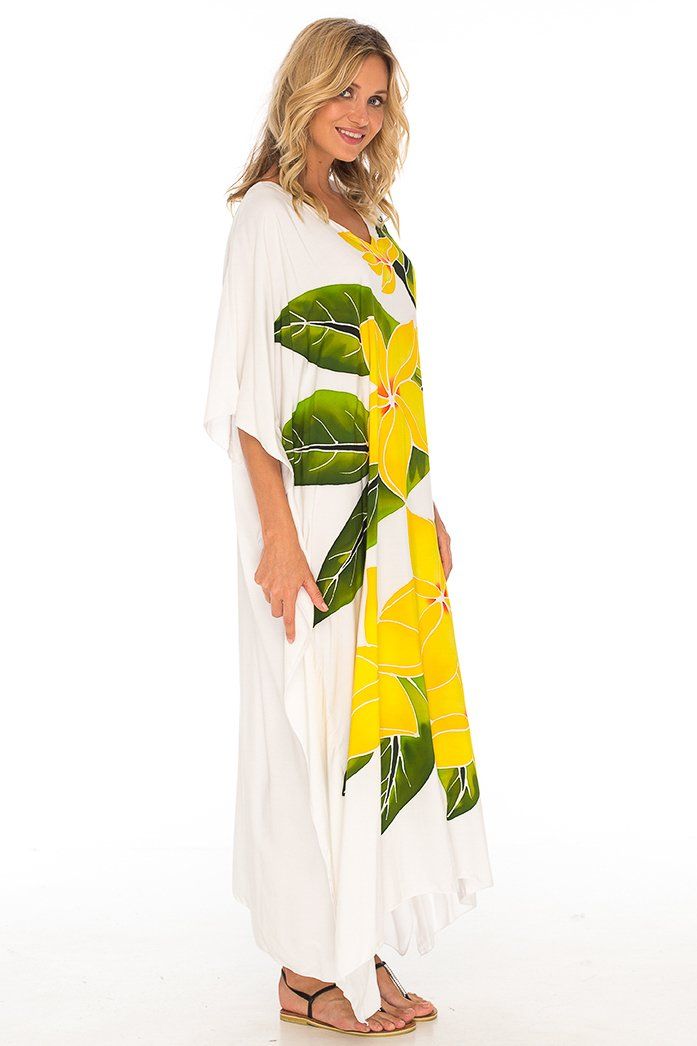 SHU - SHI Women's Handpainted Floral Kaftan Dress - Loose Maxi Beach Cover - Up, Plus Size Caftan - Love ShuShi