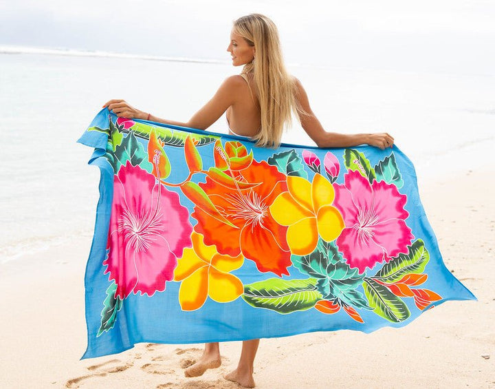 SHU - SHI Womens Hibiscus Floral Sarong Pareo Cover Up Bathing suit Women Flower Beach Wrap Long Pool Trip Resort Skirt - Love ShuShi