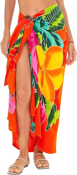 SHU - SHI Womens Hibiscus Floral Sarong Pareo Cover Up Bathing suit Women Flower Beach Wrap Long Pool Trip Resort Skirt - Love ShuShi