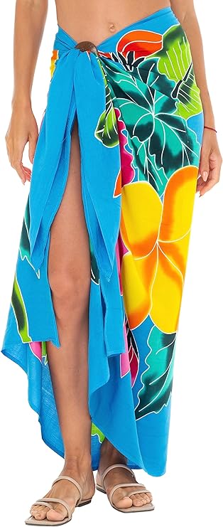 SHU - SHI Womens Hibiscus Floral Sarong Pareo Cover Up Bathing suit Women Flower Beach Wrap Long Pool Trip Resort Skirt - Love ShuShi