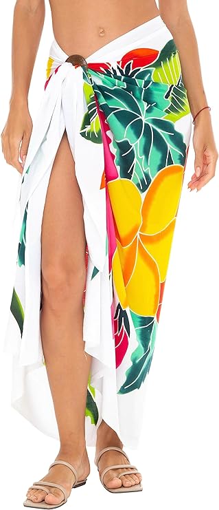 SHU - SHI Womens Hibiscus Floral Sarong Pareo Cover Up Bathing suit Women Flower Beach Wrap Long Pool Trip Resort Skirt - Love ShuShi