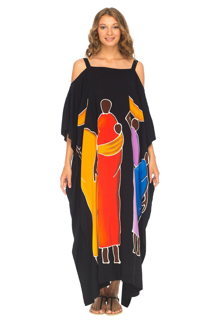 SHU - SHI Women's Kaftan Maxi Dress - Cold Shoulder, Casual Long Beach Cover - Up, Plus Size Caftan - Love ShuShi