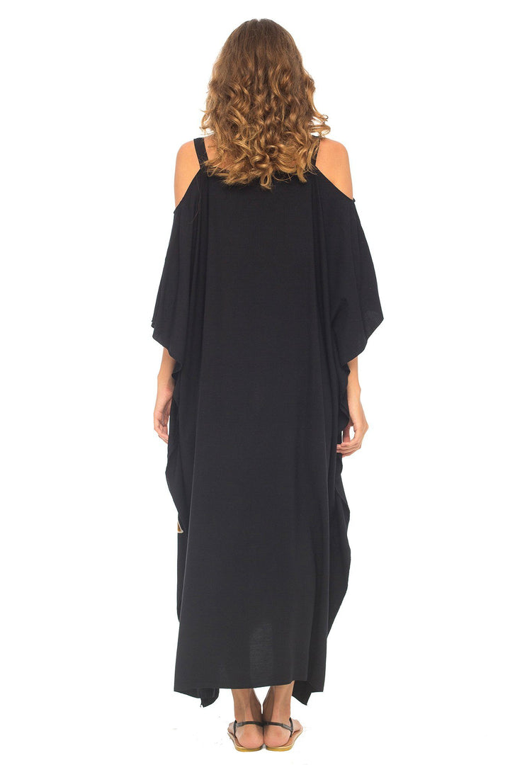 SHU - SHI Women's Kaftan Maxi Dress - Cold Shoulder, Casual Long Beach Cover - Up, Plus Size Caftan - Love ShuShi