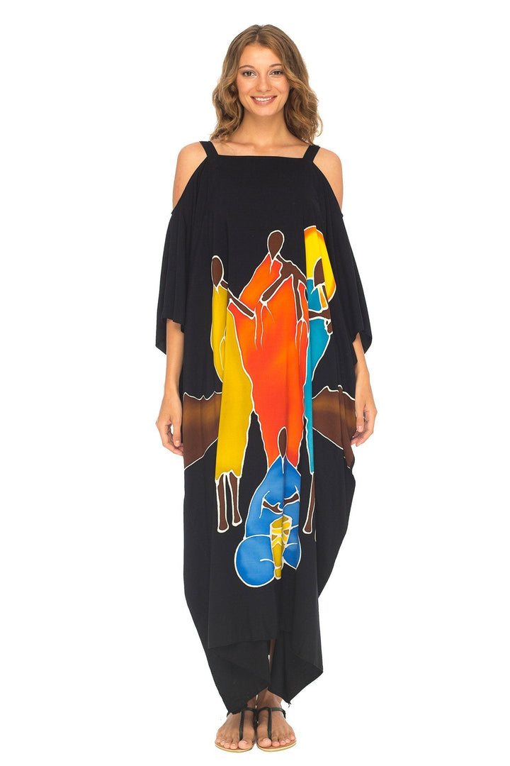 SHU - SHI Women's Kaftan Maxi Dress - Cold Shoulder, Casual Long Beach Cover - Up, Plus Size Caftan - Love ShuShi