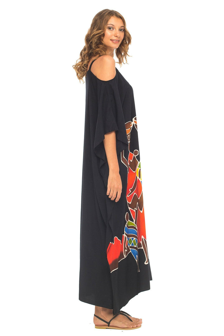 SHU - SHI Women's Kaftan Maxi Dress - Cold Shoulder, Casual Long Beach Cover - Up, Plus Size Caftan - Love ShuShi