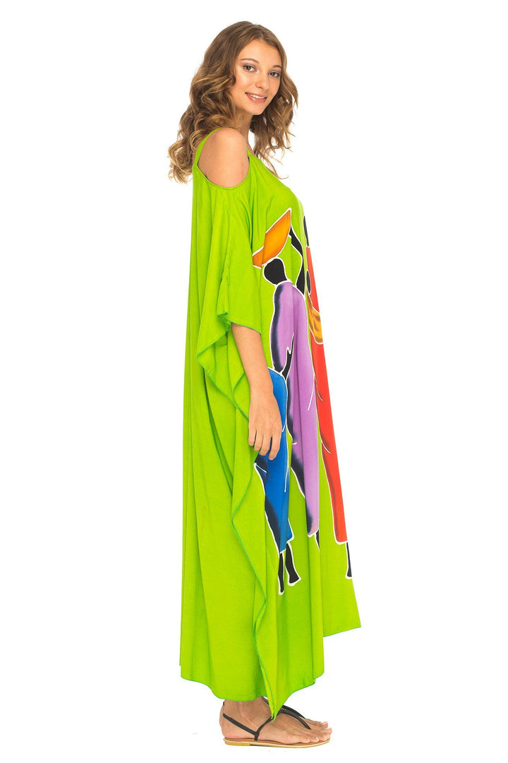 SHU - SHI Women's Kaftan Maxi Dress - Cold Shoulder, Casual Long Beach Cover - Up, Plus Size Caftan - Love ShuShi