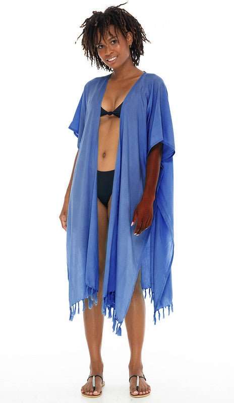 SHU - SHI Womens Kimono Cardigan Fringe Swimwear Robe Beach Open Front Solid Color - Love ShuShi