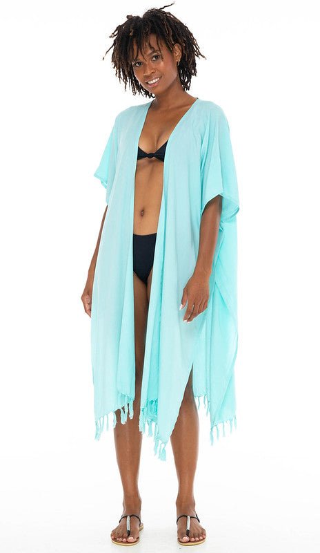 SHU - SHI Womens Kimono Cardigan Fringe Swimwear Robe Beach Open Front Solid Color - Love ShuShi