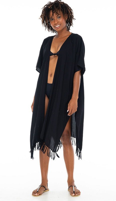 SHU - SHI Womens Kimono Cardigan Fringe Swimwear Robe Beach Open Front Solid Color - Love ShuShi