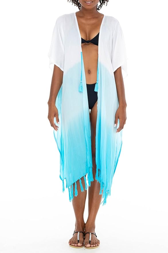 SHU - SHI Women's Kimono Cardigan with Fringe Ombre Swimwear Cover - Up - Love ShuShi