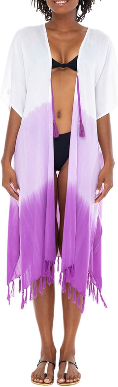 SHU - SHI Women's Kimono Cardigan with Fringe Ombre Swimwear Cover - Up - Love ShuShi