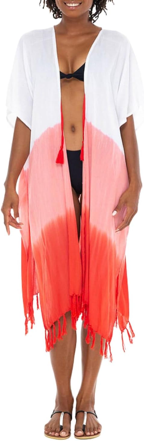 SHU - SHI Women's Kimono Cardigan with Fringe Ombre Swimwear Cover - Up - Love ShuShi