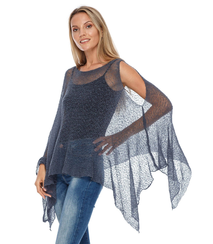 SHU - SHI Women's Lightweight Summer Poncho Shrug - Cold - Shoulder Tunic Top Cover - Up - Love ShuShi